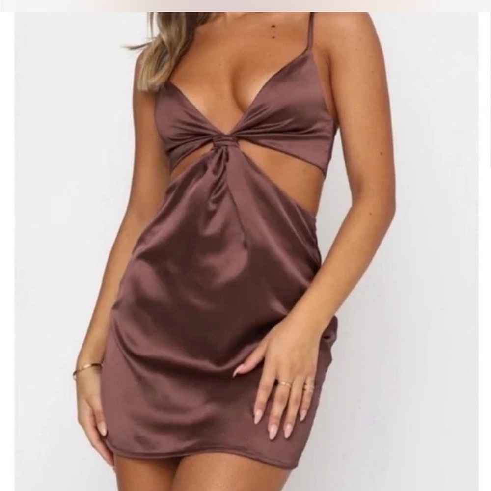 Brown Satin Cutout Mini Dress